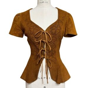 Vintage Lotus Mt. Shasta Deerskin Suede Top Women’s Size M Floral 70th Boho